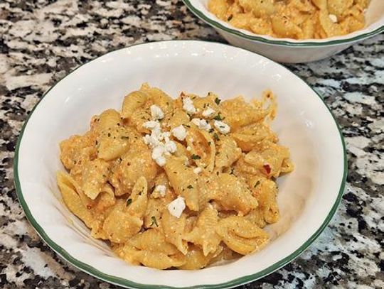 Put a little pep in your pasta with veggies and feta